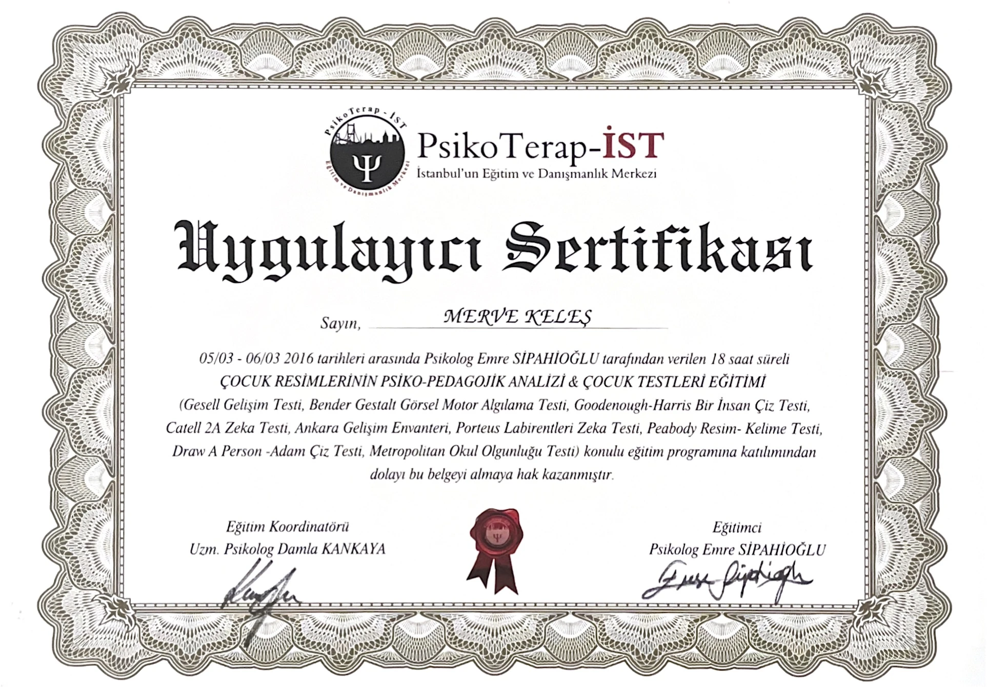 Çocuk Resimlerinin Psiko-Pedagojik Analizi ve Çocuk Testleri Uygulayıcı Sertifikası PsikoTerap-İST 2016