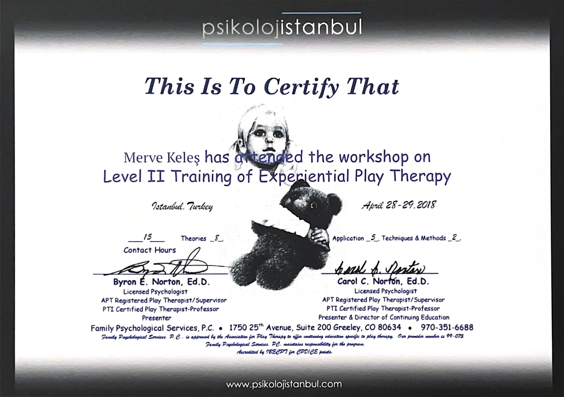 Deneyimsel Oyun Terapisi EPT Level II Eğitimi Sertifikası Psikoloji İstanbul 2018