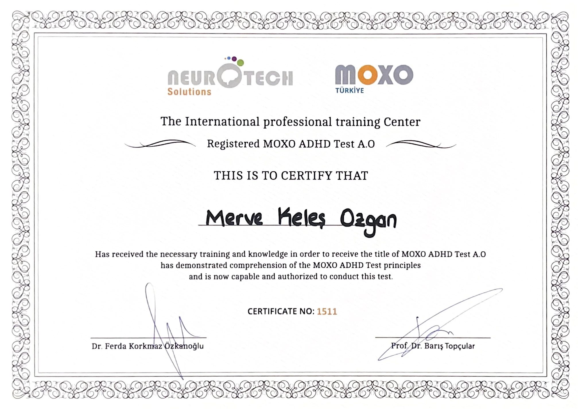 MOXO ADHD Dikkat Testi Uygulayıcı Sertifikası Neurotech